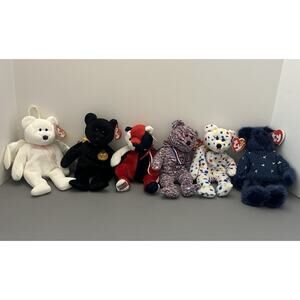 Ty Beanie Babies Bear Lot of 6 All with Tags VTG Halo Ty 2K USA Patriot Orion..